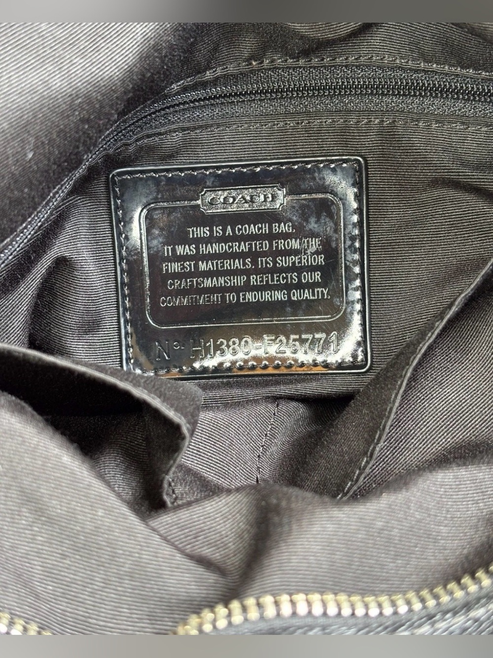 Coach F25771 Signature Stripe Tote Black/Khaki Patent Leather Trim Shoulder Bag - Picture 16 of 16